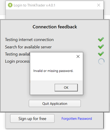 Invalid or missing password' error